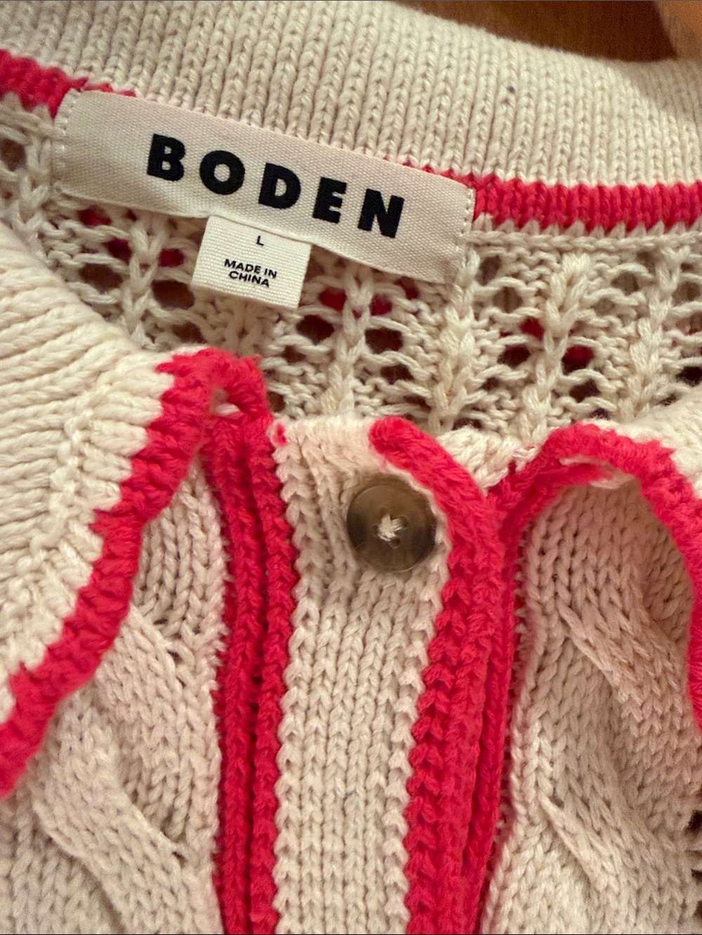 Boden Cream Floral Crochet Button-Up Sweater Large - Picture 10 of 15
